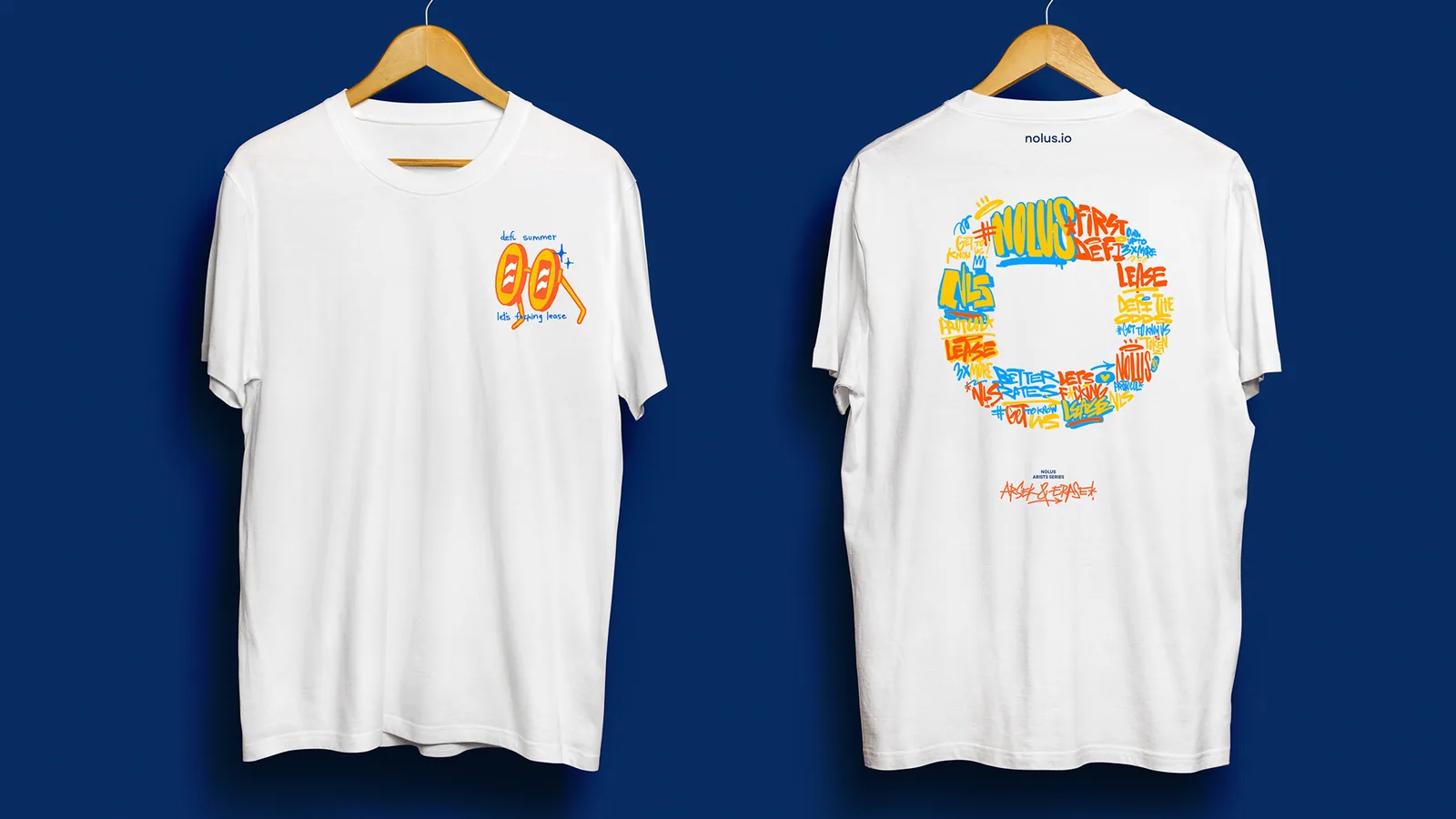 Arsek and Erase DeFi Summer 2024 tee design merging street art with blockchain motifs